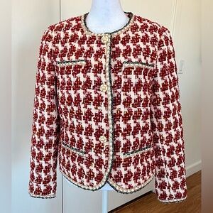 Chic Tweed Blazer in Red and White